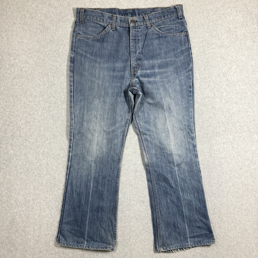 Vintage Levis Orange Tab 646 Flare Denim Jeans Mens 34x28 Blue 70s Talon 42 Zip